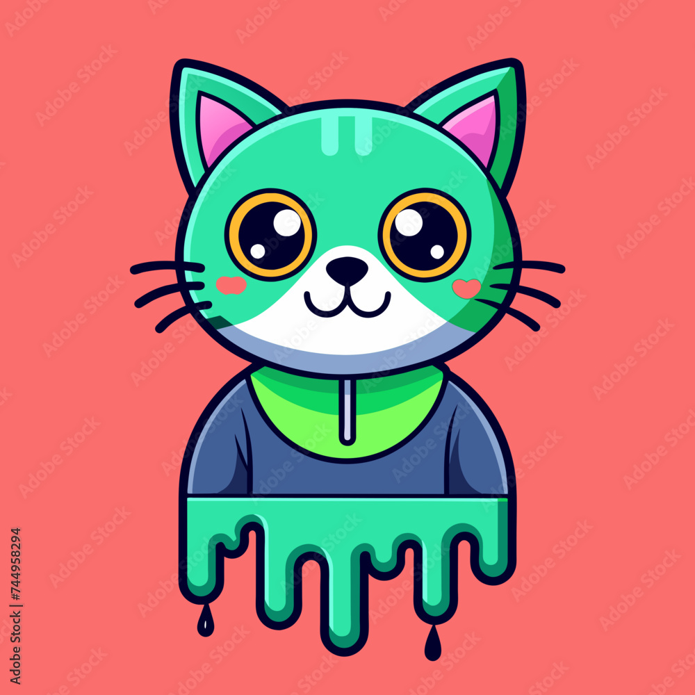Fototapeta premium Adorable Cat Design: Cute and Playful Feline Graphic for Trendy T-Shirt Print on Demand, Perfect for Cat Lovers and Casual Wear Enthusiasts