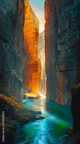 river flowing canyon cliff background photographed crayon lines extreme backlighting carved stone utah iran exaggerated