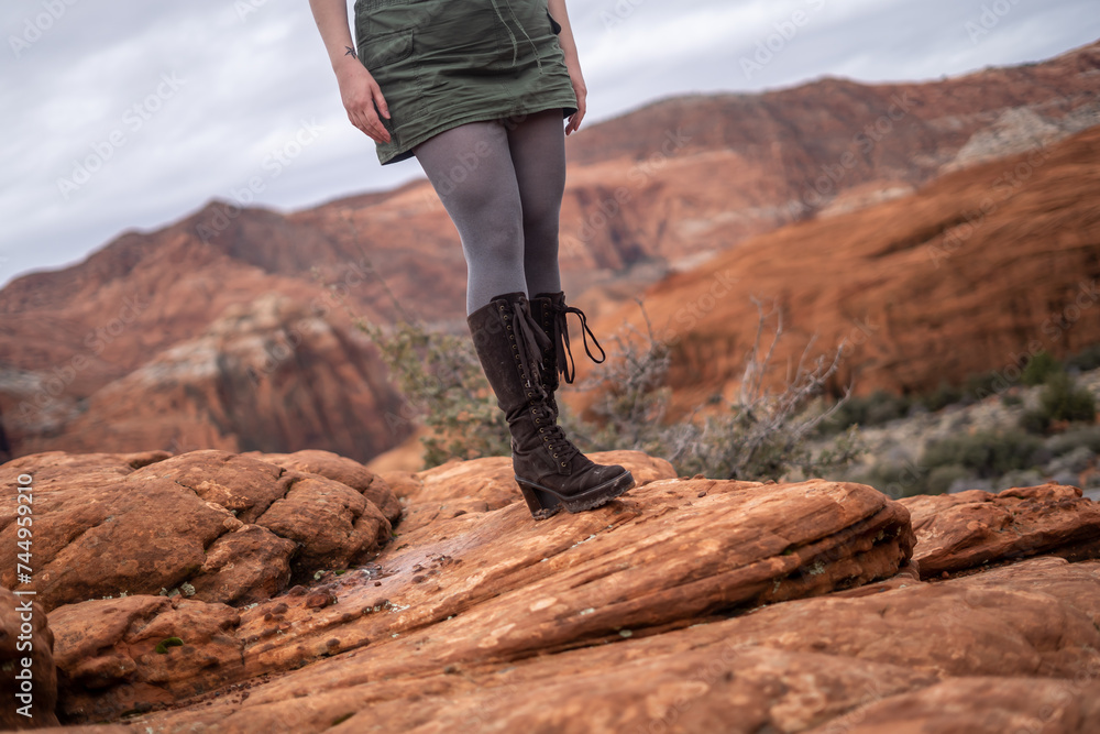 Extremely Tall Dark Boats and Gray Tights Outside in Desert Pretty Area Extremely Tall Dark Boats and Gray Tights Outside in Desert Pretty Area