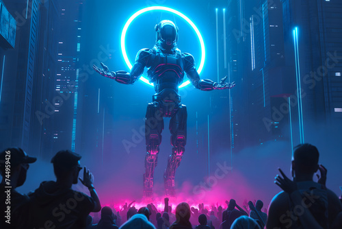 Cyber god in front of their adepts for artificial super intelligence encounter