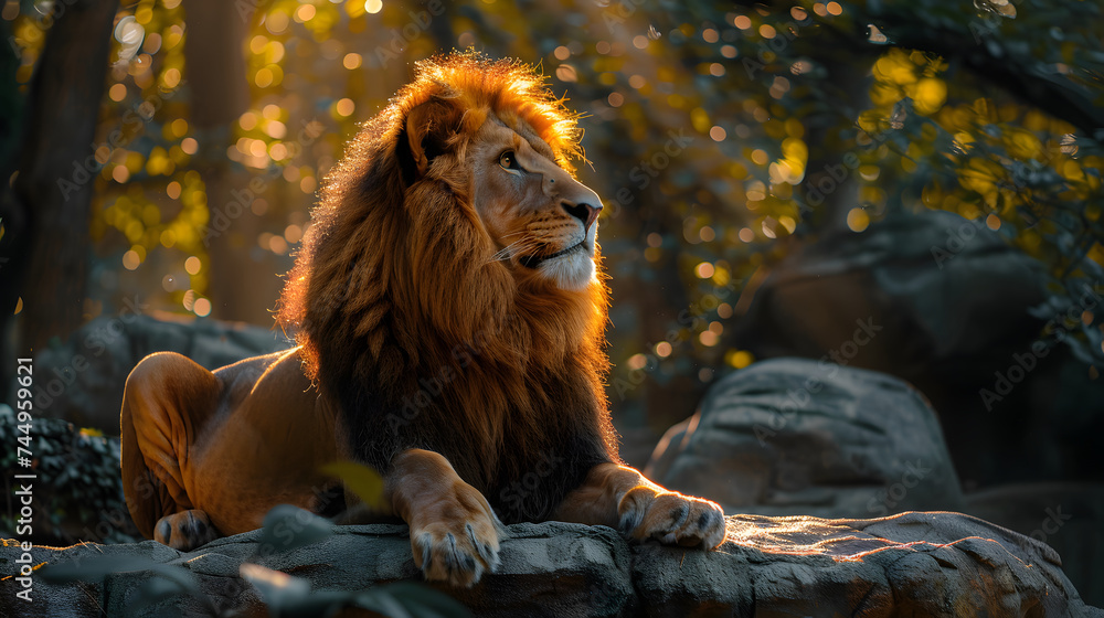 Naklejka premium The Lion King stands on a hill