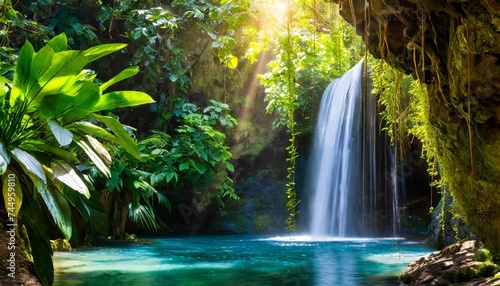 waterfall in the jungle  waterfall landscape  beauty of nature