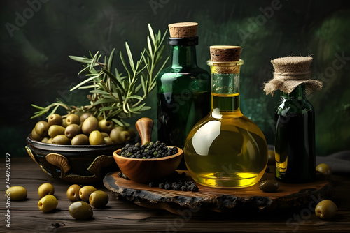 A set of Plump Olives green and black on a dark background