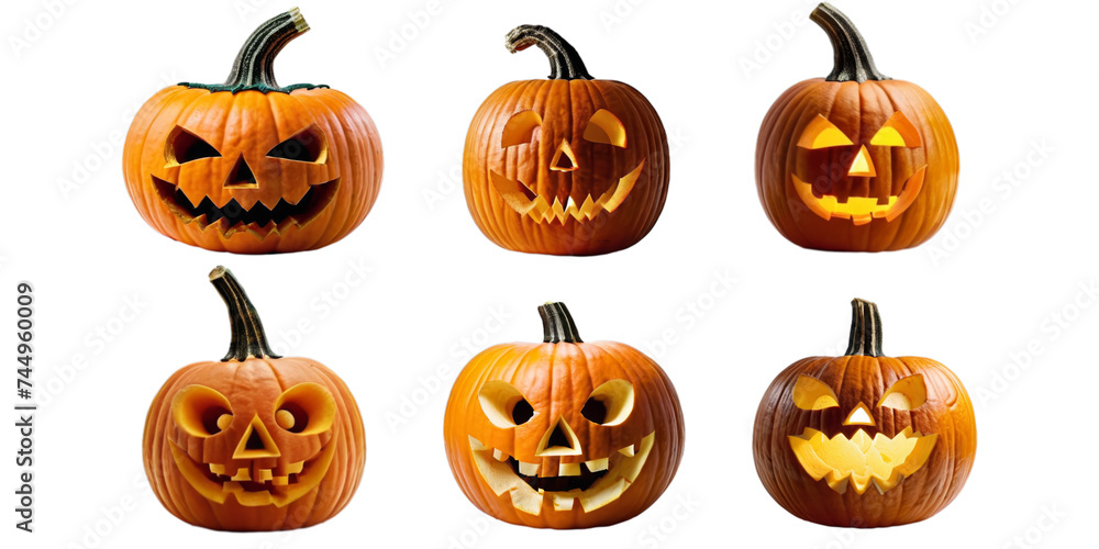 Collection of halloween pumpkin isolated on a white background as transparent PNG Collection of halloween pumpkin isolated on a white background as transparent PNG
