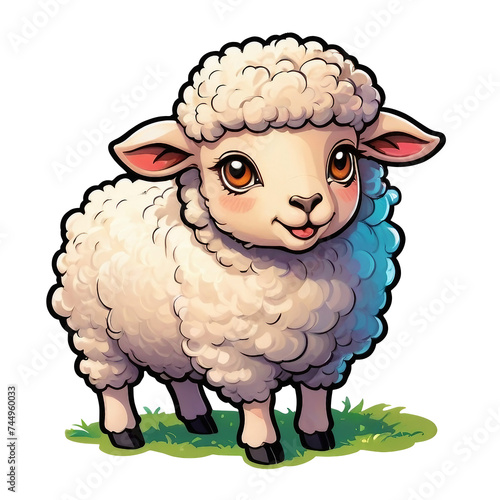 a sticker of a sheep standing in the grass, vector art, highly detailed character design, portrait of a small character, sharp high detail illustration,