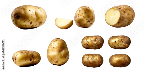 Collection of potato isolated on a white background as transparent PNG
