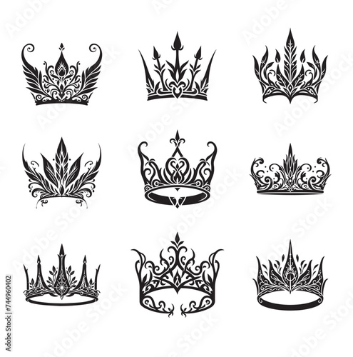 Elegant crowns in the Elven style, vector illustration