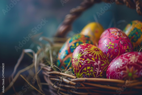 Easter basket with Decorated Easter eggs