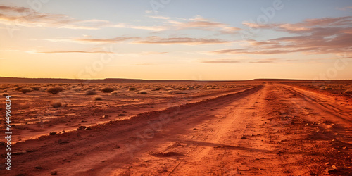 Evening in the Australian Outback, dirt road near Coober Pedy, Australia red sand unpaved road and 4x4 at sunset Francoise Peron Shark Bay photo
