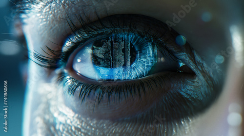 Digital Eye Concept with Binary Code Reflection