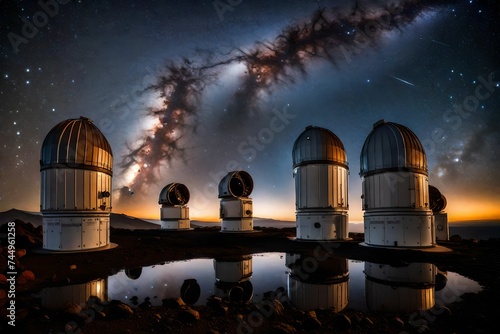  At the Teide Observatory, poised to unveil the mysteries of the universe, their metallic surfaces reflecting the moonlight