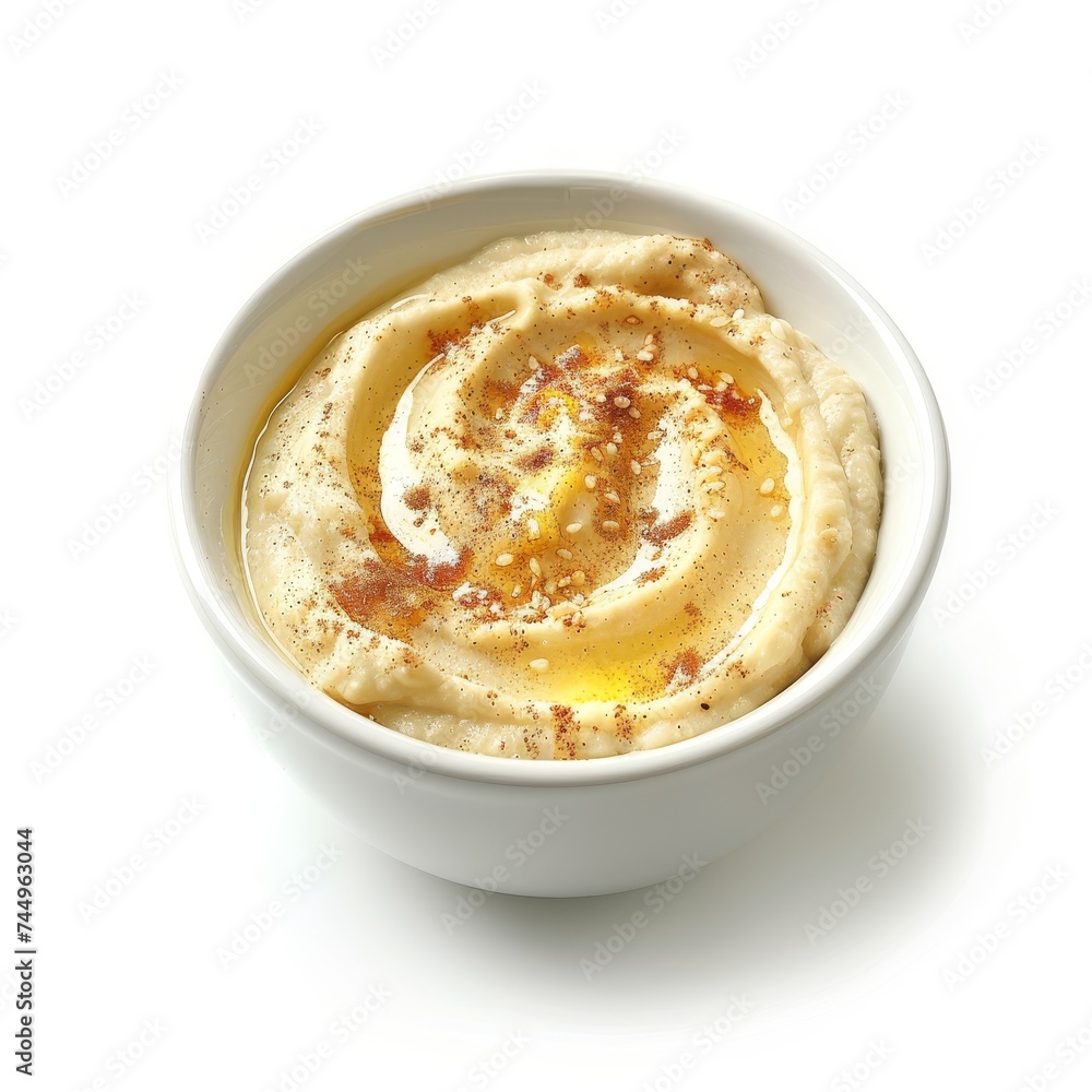 A bowl of hummus isolated on white background A bowl of hummus isolated on white background