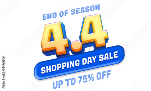 4.4 online shopping day sale banner with bold 3d style effect