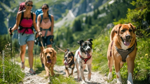 Two hikers accompanied by t...