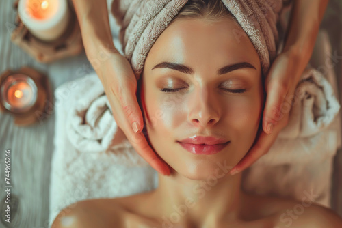 young woman getting spa treatment at beauty spa salon