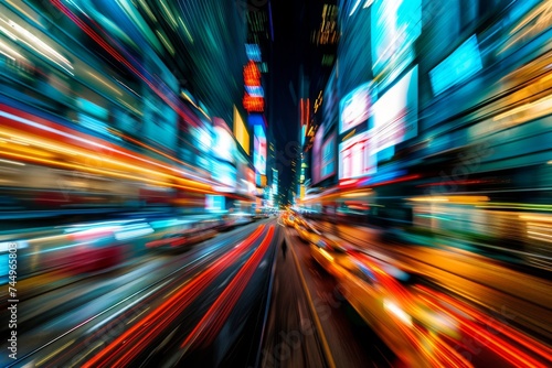 The pulse of urban life captured in a blur of neon lights, symbolizing the vibrant energy of a city that never sleeps.