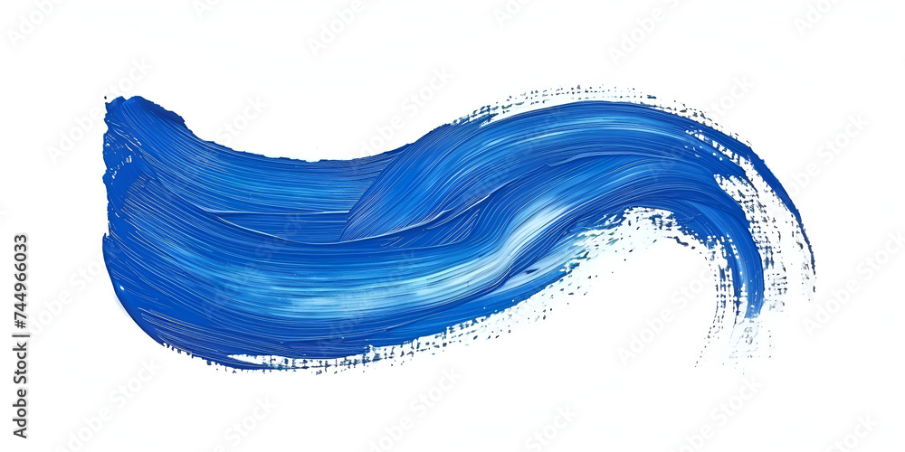 Close up Blue stroke of the paint brush isolated on white background, blue paint color curve