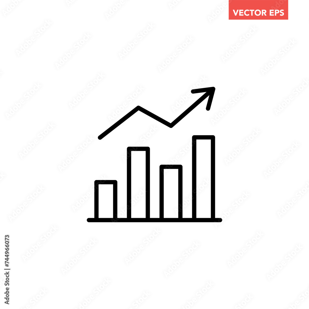 Single black arrow pointing up on chart bars line icon, simple success trending upwards infographic vector for ads app logo web website button ui ux interface element isolated on white background Single black arrow pointing up on chart bars line icon, simple success trending upwards infographic vector for ads app logo web website button ui ux interface element isolated on white background