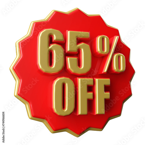 Special 65 percent offer sale tag - red sale sticker icon 3d render