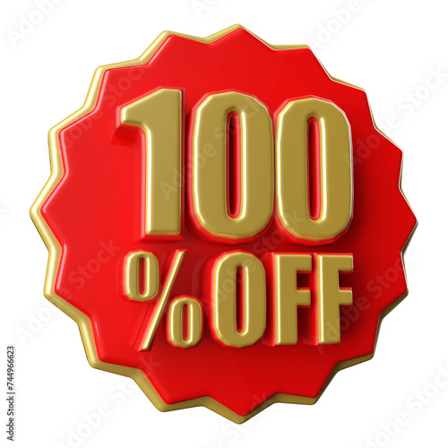 Special 100 percent offer sale tag - red sale sticker icon 3d render