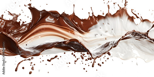 chocolate and milk splash on white background ,chocolate splash isolated on white