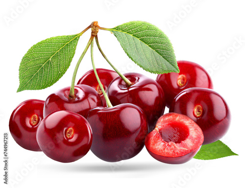 Fresh organic red fruits cherries isolated on white background