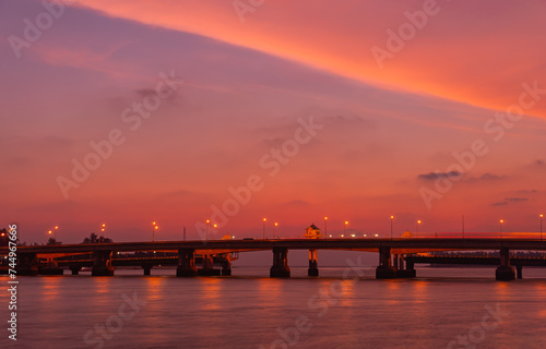Wallpaper Mural scenery sunset at Sarasin bridge. the bridge is the most important in making businesses .from outside to Phuket has traded a lot of money. .This bridge linking the province of Phang Nga.. Torontodigital.ca