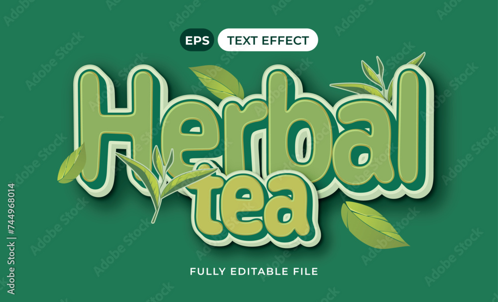 3D Herbal Tea Text Effect Editable with Green Leaf Nature 3D Herbal Tea Text Effect Editable with Green Leaf Nature