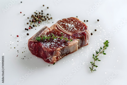 Raw pork chop isolated on white background.