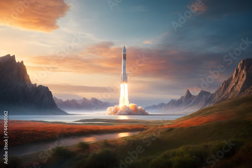 A landscape of a rocket preparing to launch © AungThurein