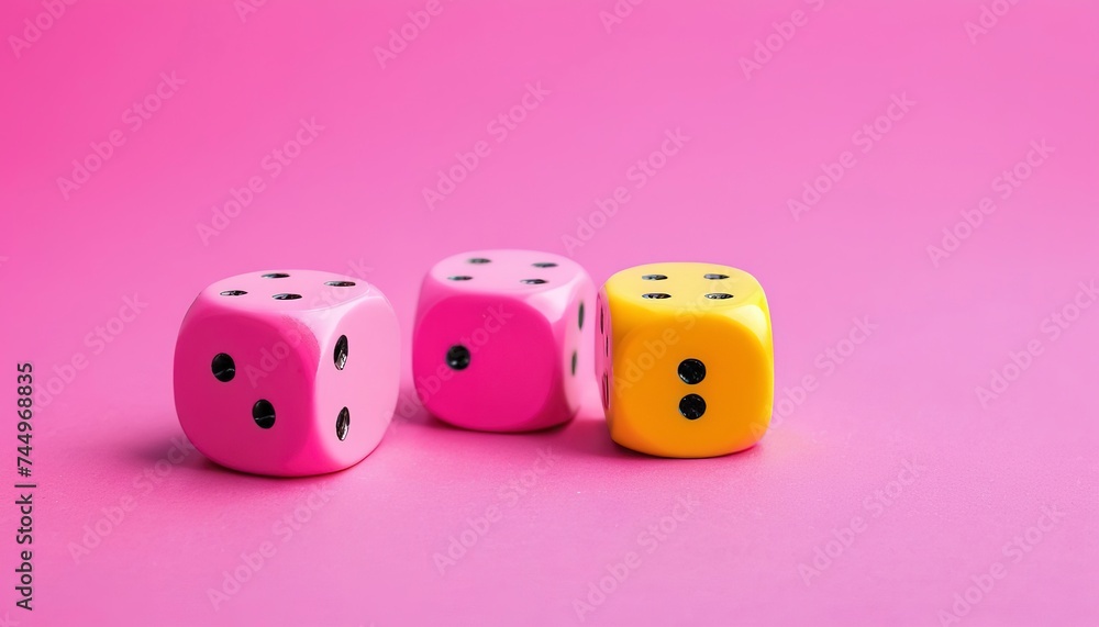 Yellow and pink dices on colorful background Yellow and pink dices on colorful background
