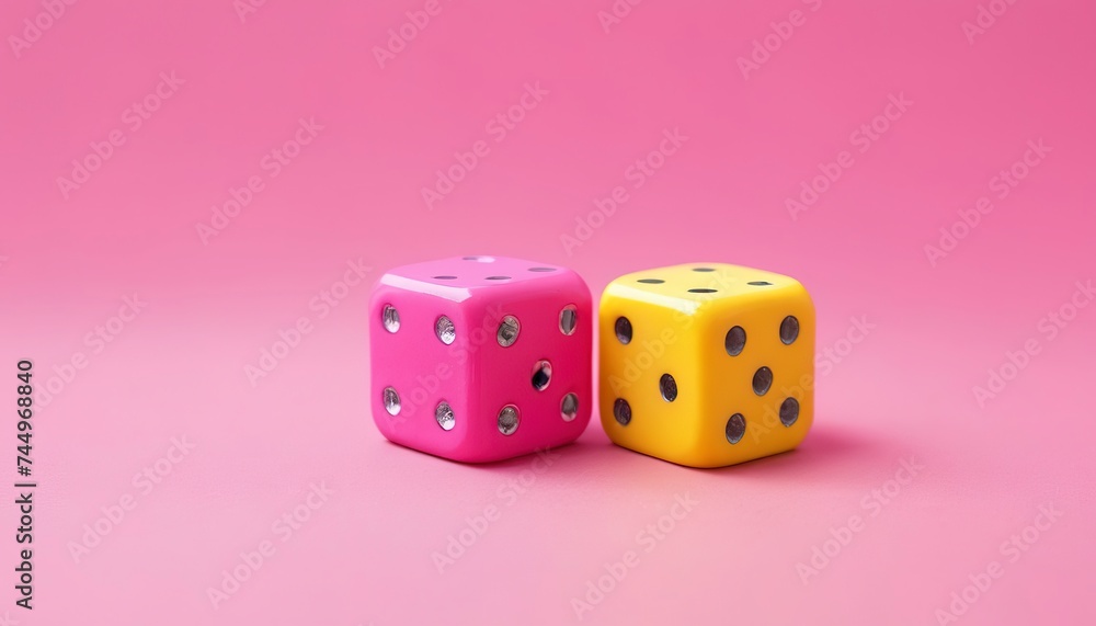 Yellow and pink dices on colorful background Yellow and pink dices on colorful background