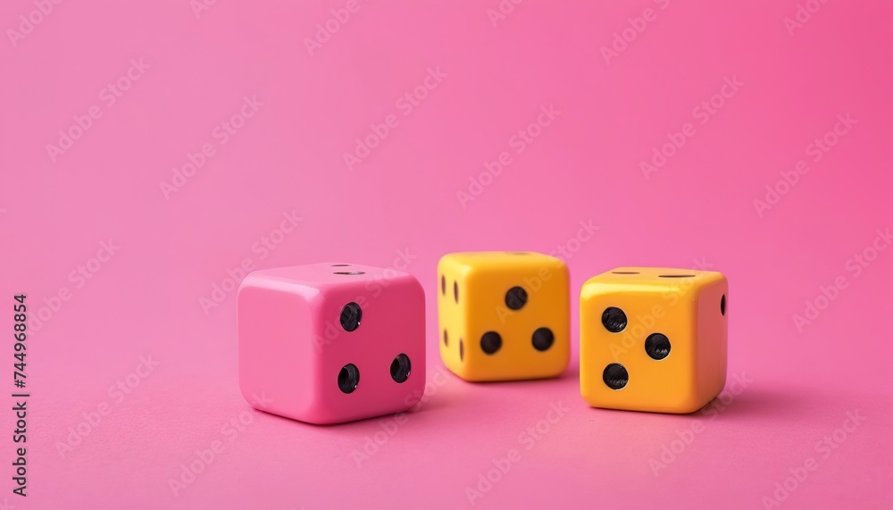 Yellow and pink dices on colorful background Yellow and pink dices on colorful background