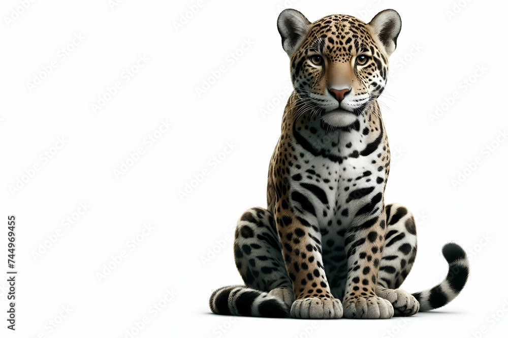 Portrait of leopard sitting a looking away proudly, Panthera pardus, against white background ai generative Portrait of leopard sitting a looking away proudly, Panthera pardus, against white background ai generative