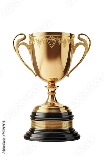 Gold trophy on a transparent background. Winner cup gold sign. Hyperrealistic Highly Detailed