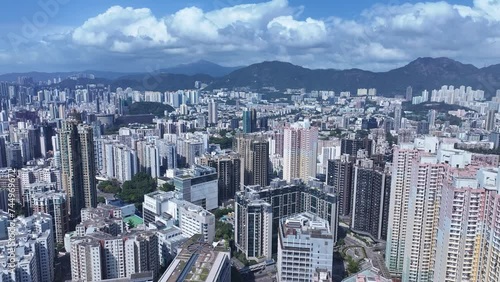 Aerial View of the skyline of Hong Kong Victoria Harbour Hung Hom Whampoa Ho Man Tin To Kwa Wan Sung Wong Toi Tsim Sha Tsui East Kowloon Peninsula,a commercial hub with the financial business  photo