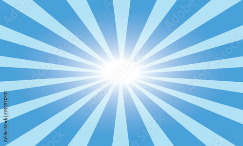 Sun ray vector background. Radial beam sunrise or sunset light retro design illustration. Light sunburst glowing background. pop art background