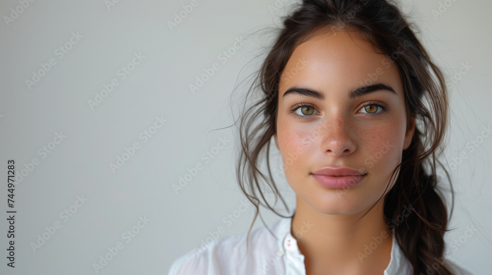 portrait of a woman isolated in white studio portrait of a woman isolated in white studio