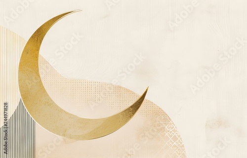 A minimalist Ramadan card design with a stylized crescent moon subtle Islamic patterns elegant contemporary feel photo