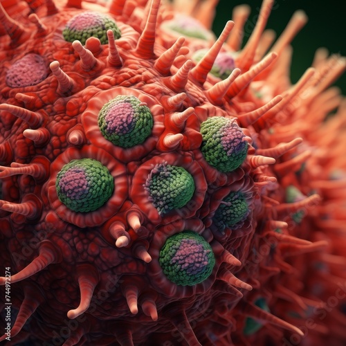 3D macro of influenza virus and bacteria photo