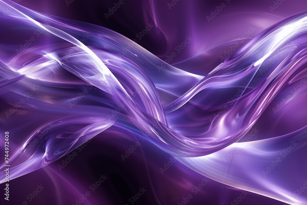 Fototapeta premium Abstract purple waves flowing dynamically across the frame, with a smooth and vibrant silk-like texture.