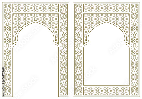 A set of two design elements. Two frames in Arabic geometric style. Size A4 proportion