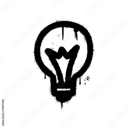 lightbulb sprayed in graffiti style over white background. street art