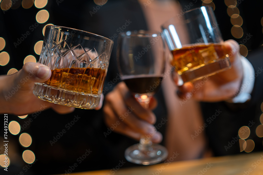 Celebrate whiskey on a friendly party in restaurant Celebrate whiskey on a friendly party in restaurant