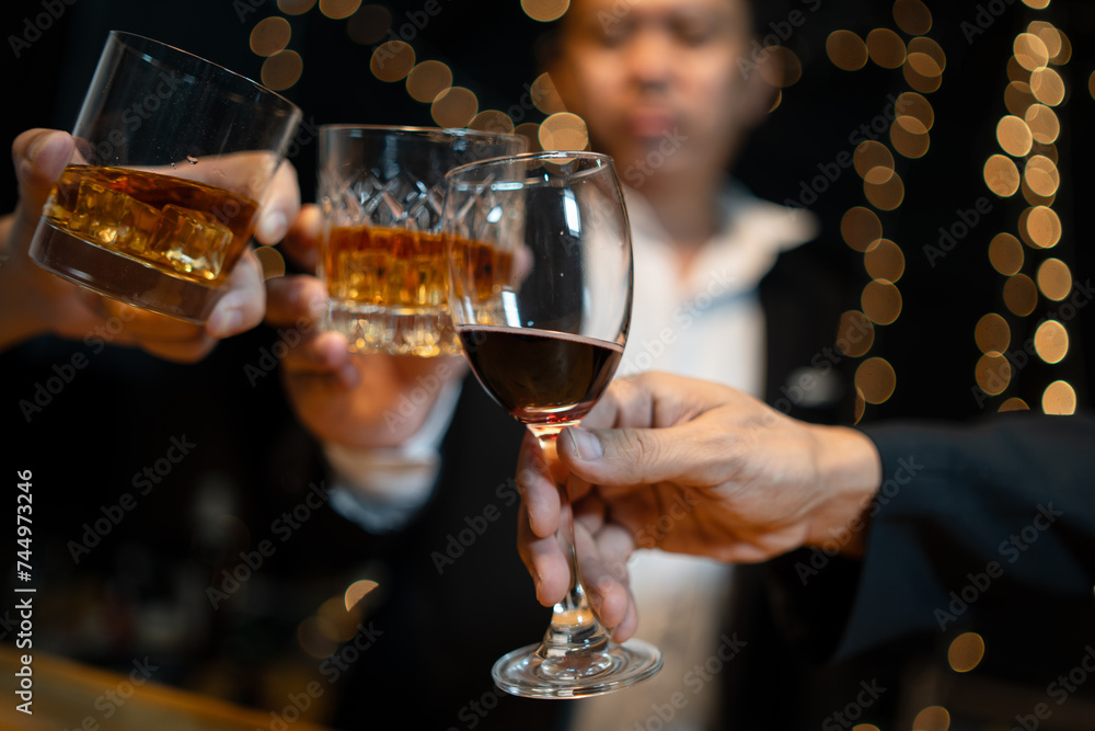 Celebrate whiskey on a friendly party in  restaurant