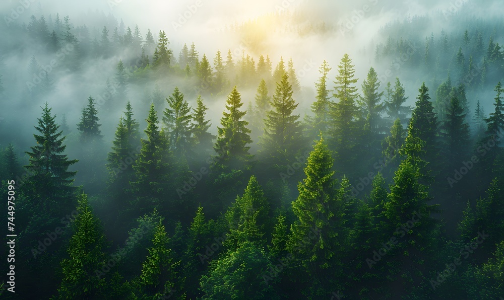 Beautiful nature landscape with mountains and pine tree, generated by AI Beautiful nature landscape with mountains and pine tree, generated by AI
