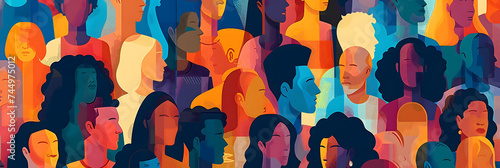 Diverse community coming together in unity and togetherness. Colorful illustration of diversity, inclusion, equality, and representation. Beauty of a multicultural, multiracial society.  photo
