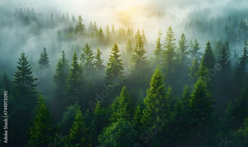 Beautiful nature landscape with mountains and pine tree  generated by AI