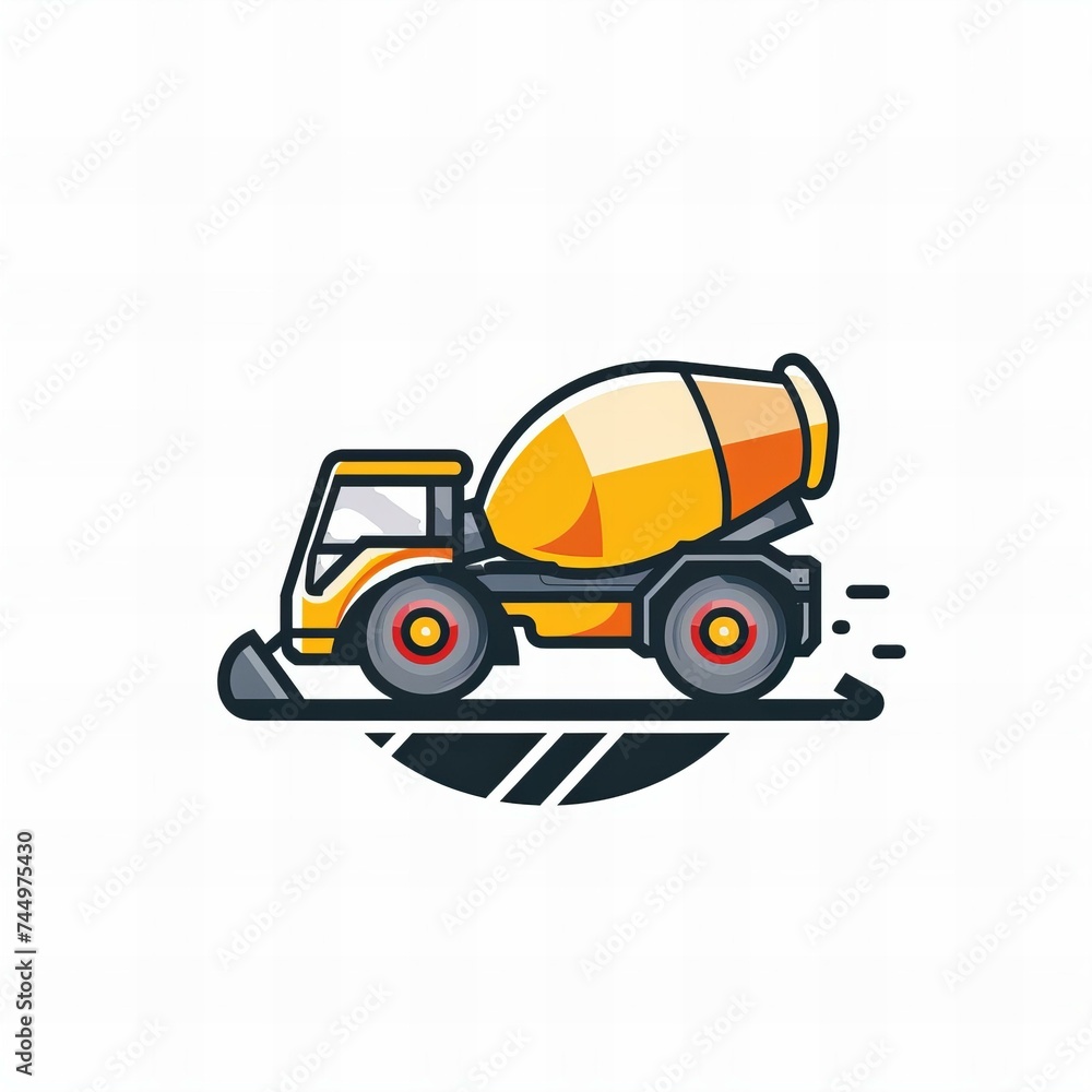 Flat vector logo of a construction concrete mixer 