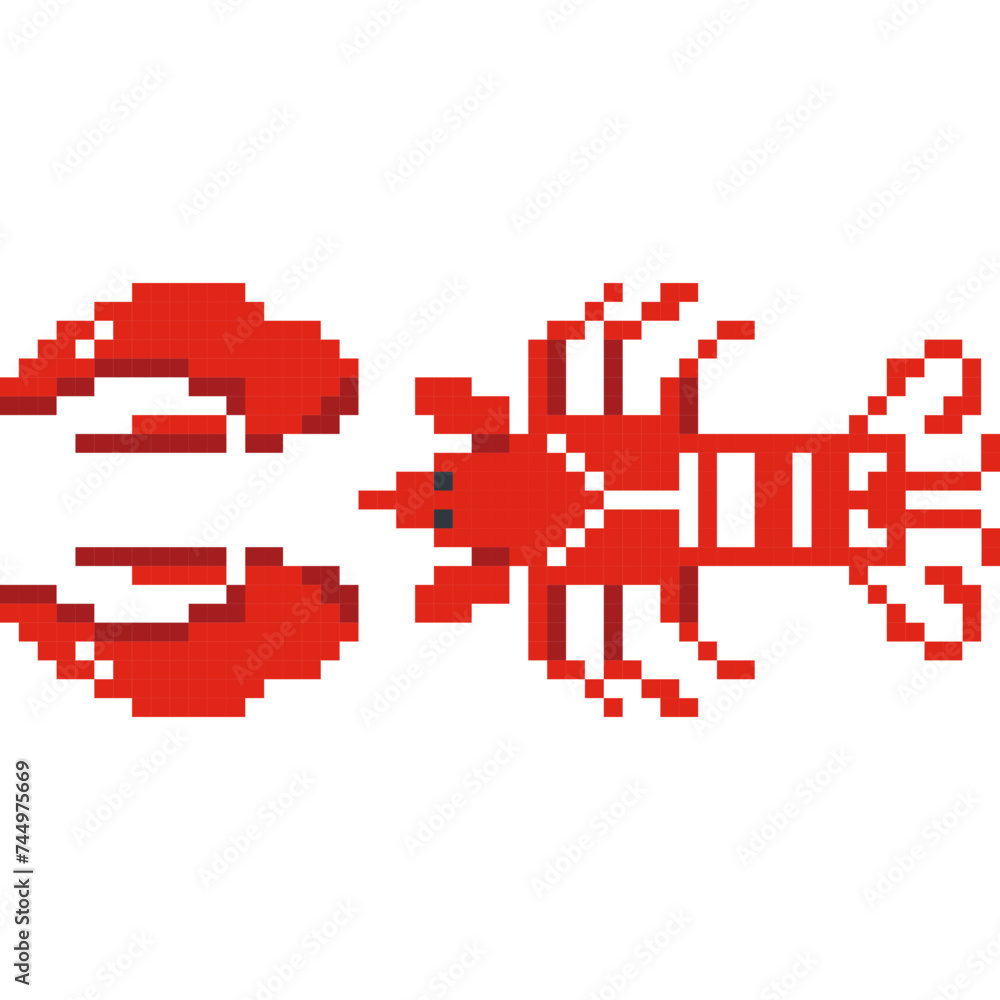 Fototapeta premium Lobster cartoon icon in pixel style